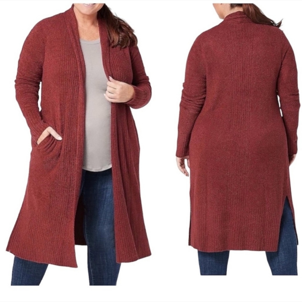 Barefoot dreams Cozychic lite Catalina burgundy long cardigan size 1X